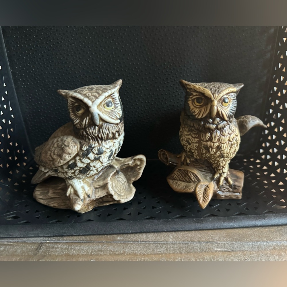 Vintage Set of 2 HOMCO Owl Figurine  Porcelain retro